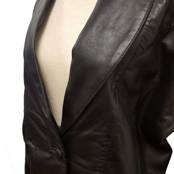 Women’s Vintage 1 Button Leather Short Jacket with Leather Pants Church Suit Set - Picture 5 of 16